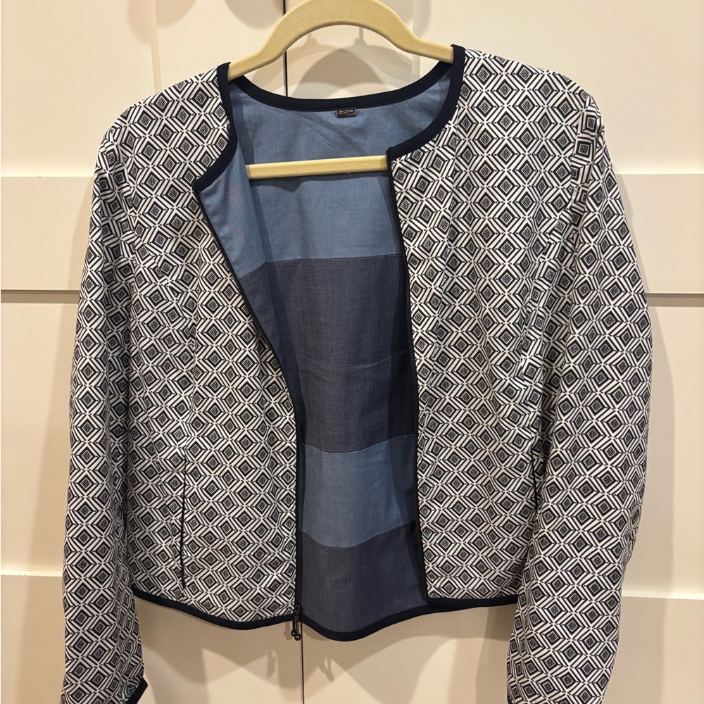 St. John Collection Black and White Jacket with Geometric Pattern